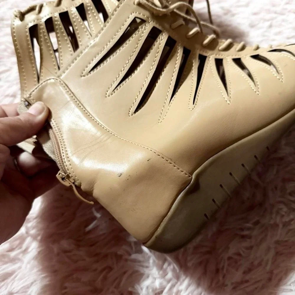 Shinelly Gladiator Lace Up Boho Cutout Peep Toe Shoes Womens 9 Indie Goddess